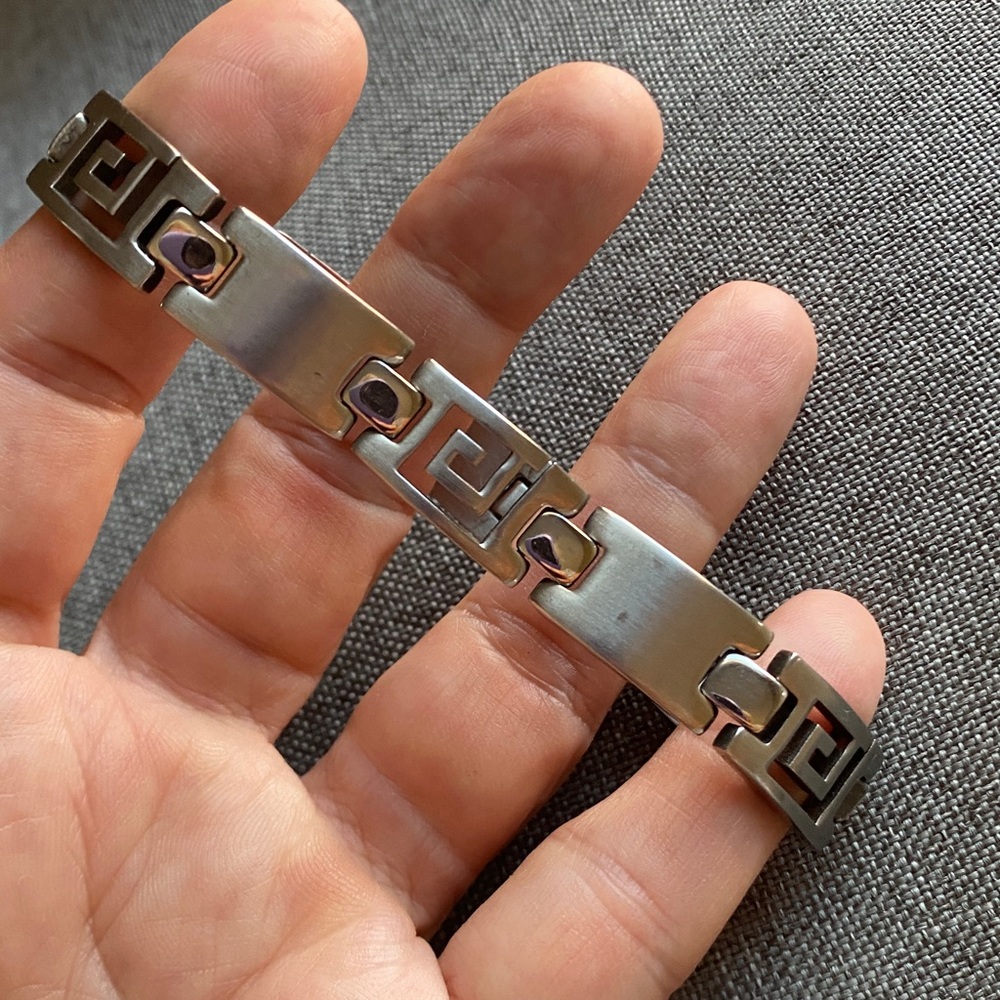 EDFORCE Stainless Steel Greek Key Bracelet 8.5” Modern Unisex Link Bracelet